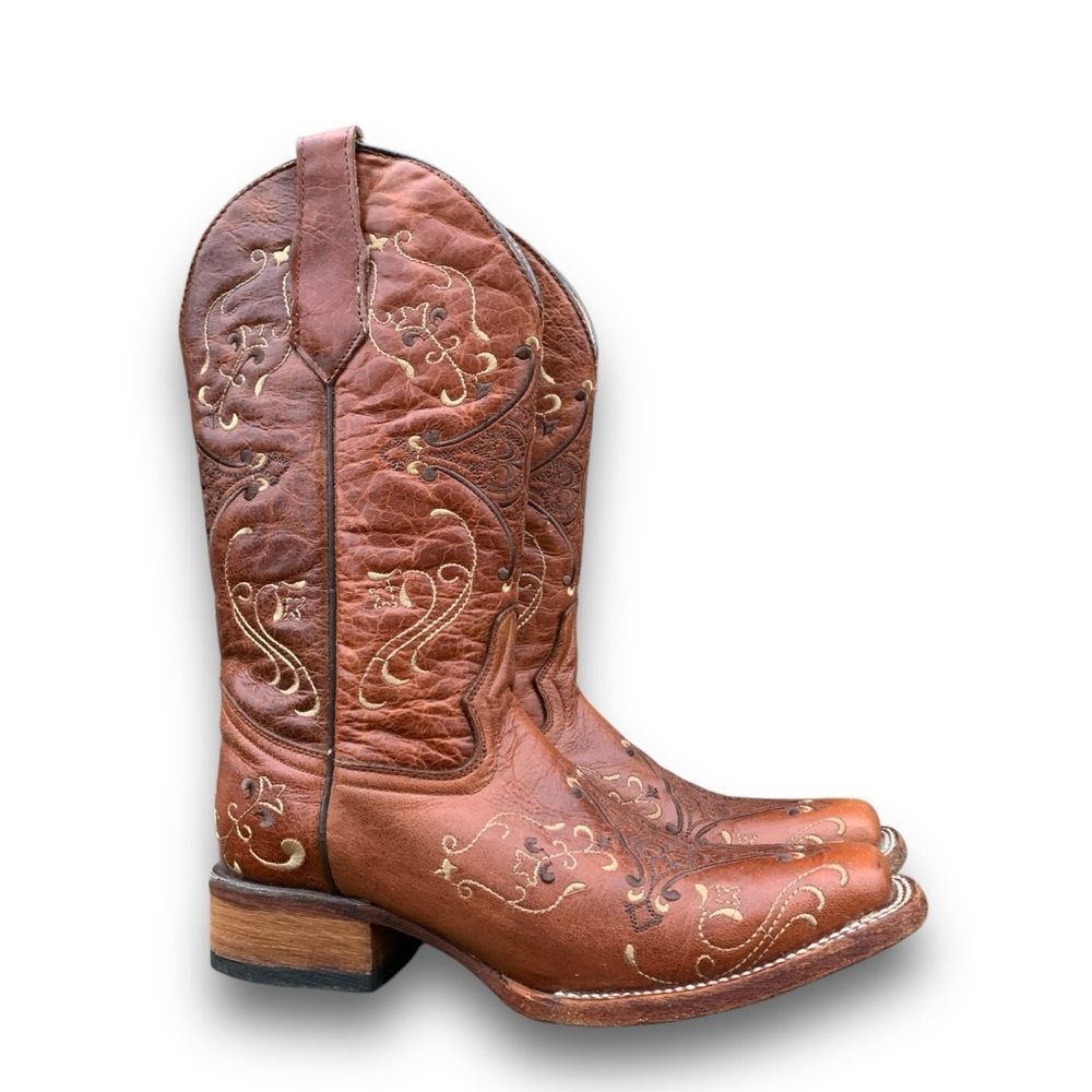 Circle G Cognac Embroidered Cowgirl Leather Cowboy Boots Women’s size 7.5 - Picture 7 of 16